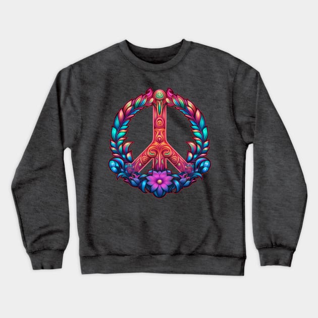 Floral Peace Sign Crewneck Sweatshirt by Manafold